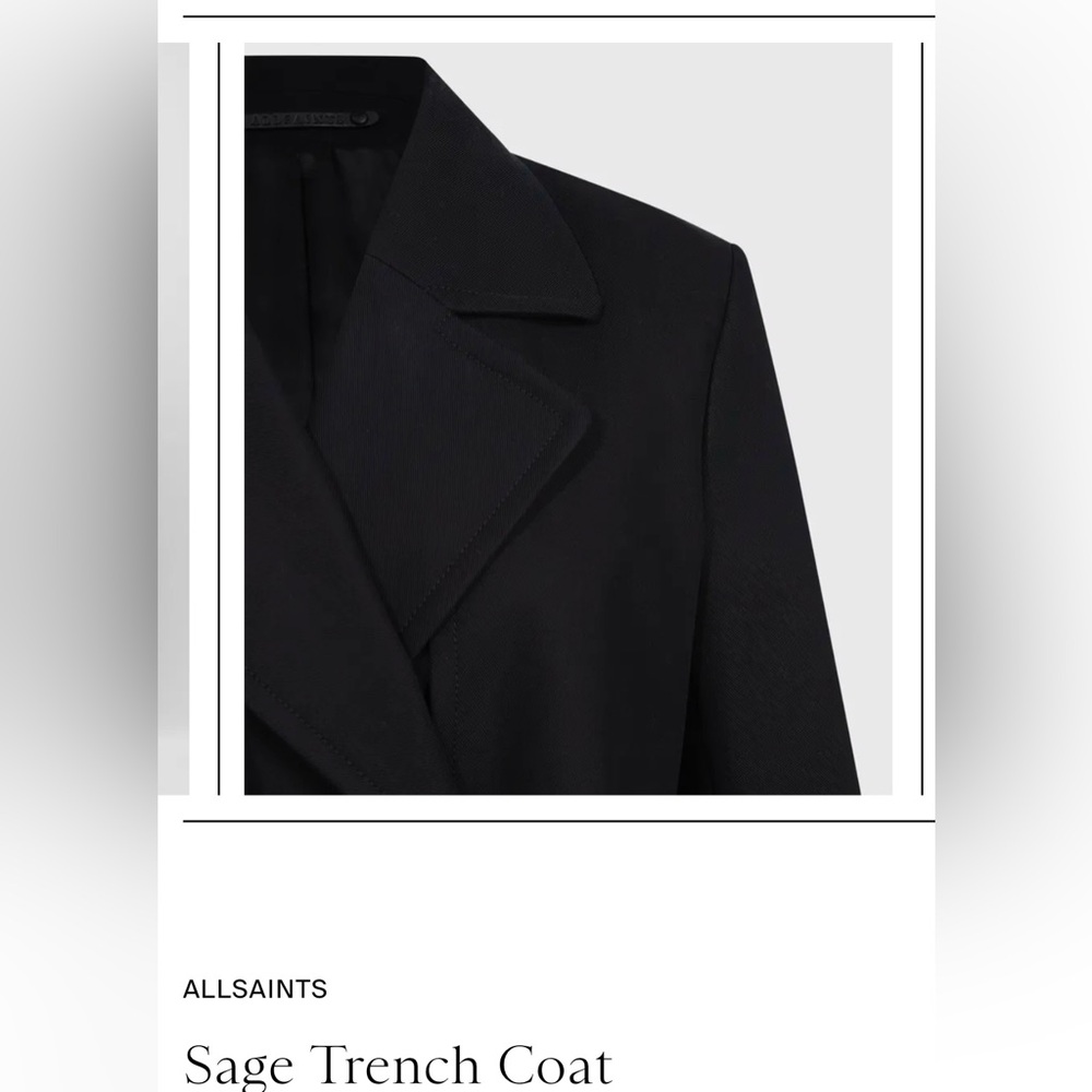 Sage Black Long Trench Coat with Belt - Picture 6 of 13